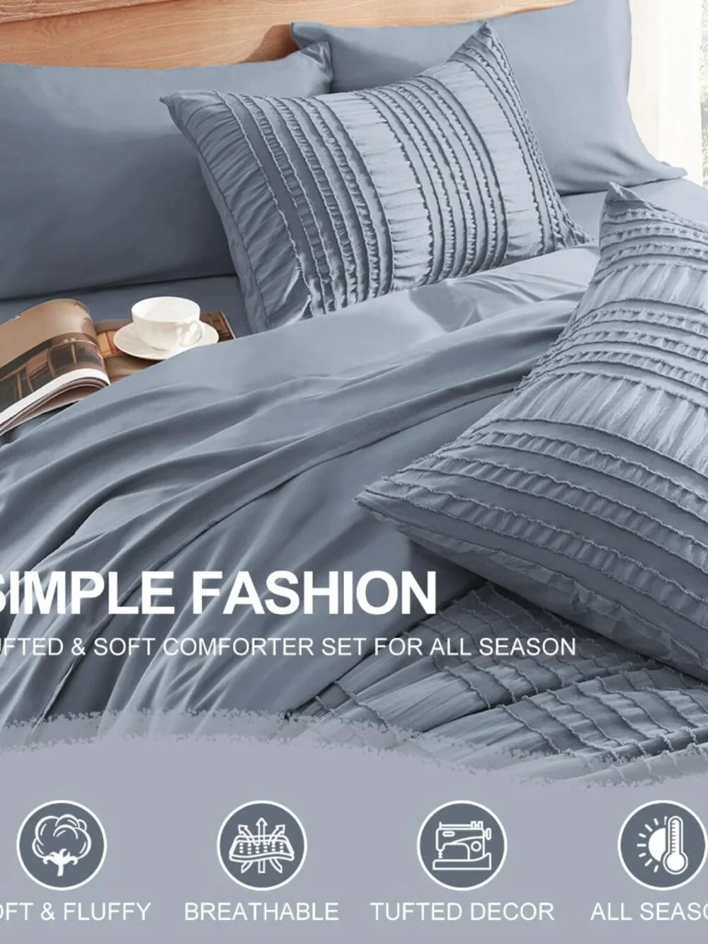 DHSFKBE Blue Tufted Comforter Set Queen Size 7 Piece Bed in a Bag Microfiber